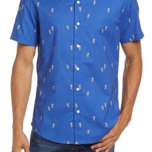 BONOBOS Stretch Riviera Shirt Athletic Fit Gin Cocktail Print Blue Medium NEW!